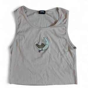 Pacsun Y2K Light pink cropped tank top with moon and bear design